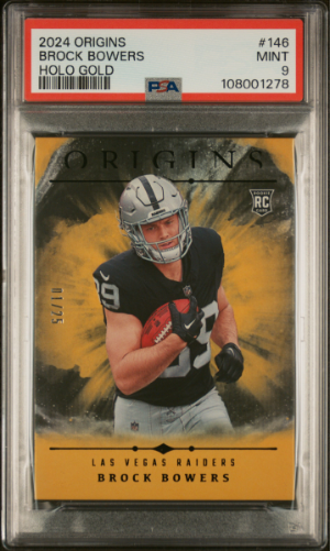 2024 Panini Origins - Rookies Brock Bowers #146 Holo Gold 01/25 (RC) PSA 9