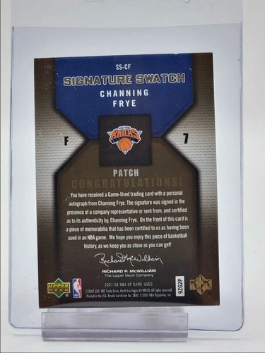 CHANNING FRYE 2007-08 UPPER DECK SP GAME USED SWATCH PATCH AUTO #12/15 - Picture 2 of 2