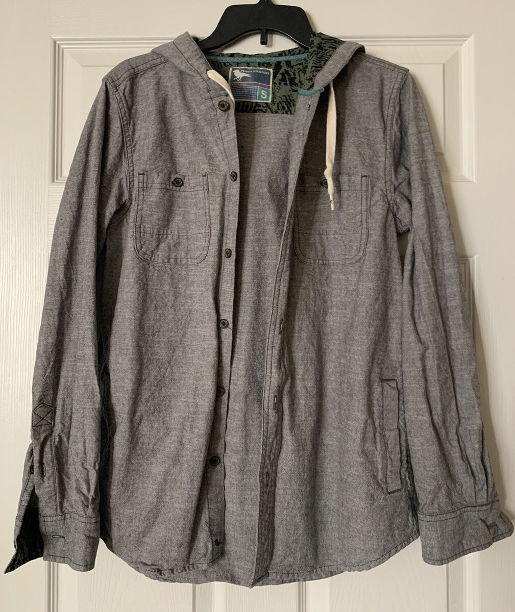 Modern Amusement Men's 100% Cotton Gray Button Front Hooded Modern Amusement Men's 100% Cotton Gray Button Front Hooded
