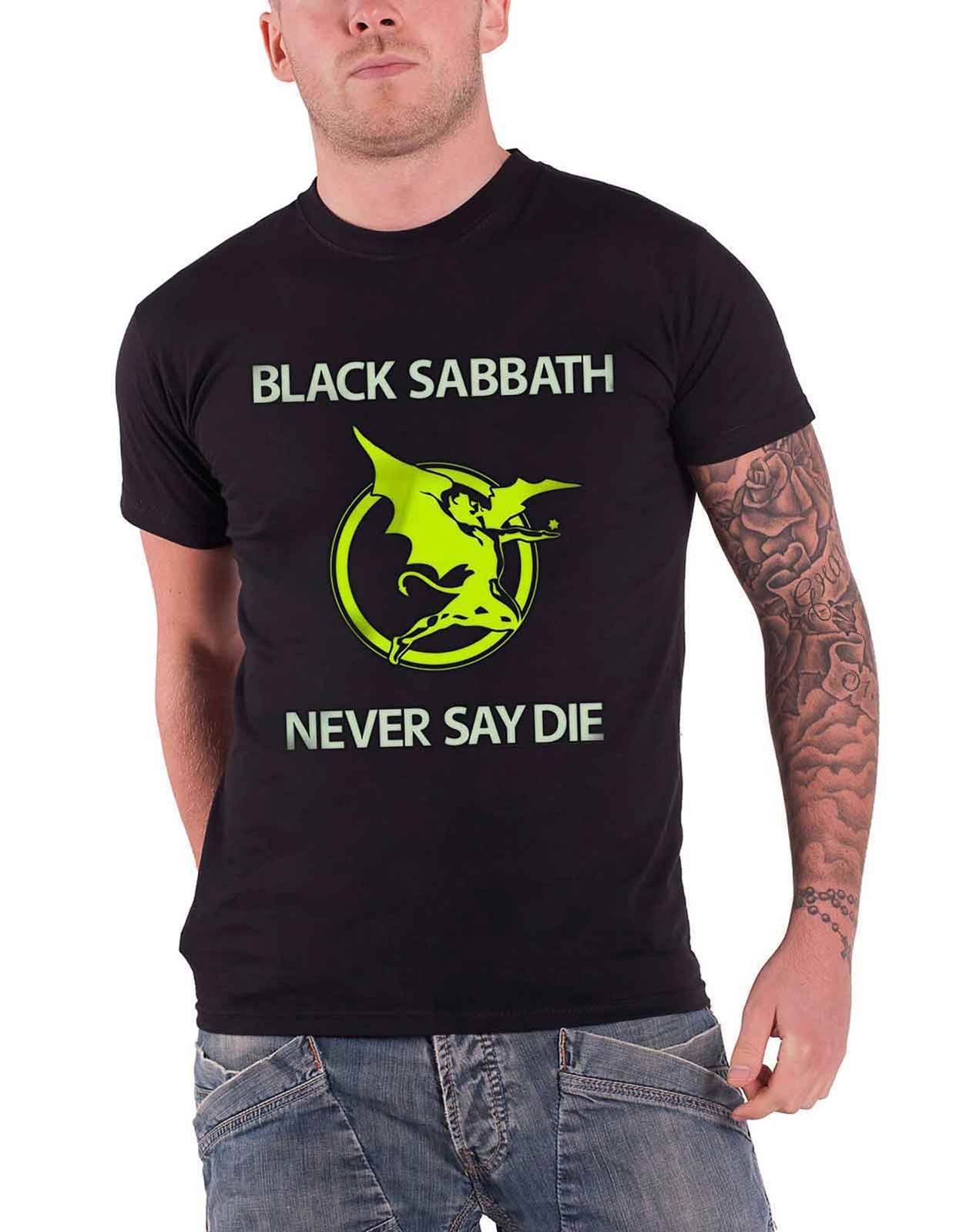 Official Black Sabbath Never Say Die Demon Logo Unisex T-Shirt in Black