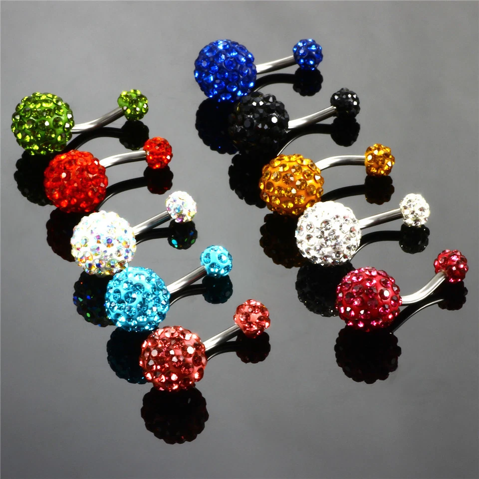 Assorted Colors Belly Ring Crystal Ball Navel Ring Body Piercing Barbell Jewelry - Image 4 of 4