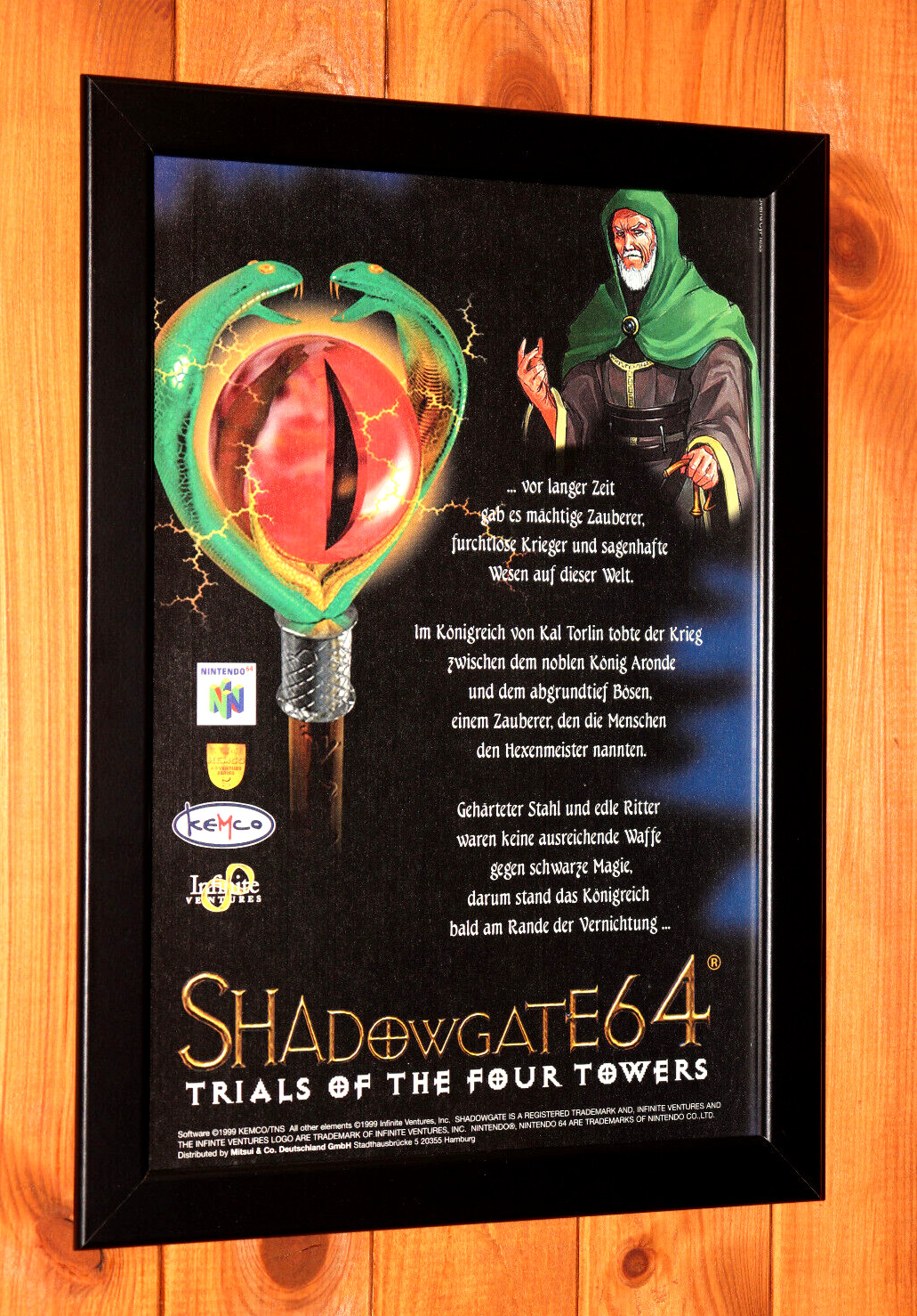 1999 Shadowgate 64 Trials Of The Four Towers N64 Small Promo Poster / Ad Framed