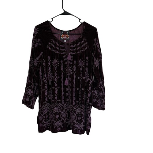 Johnny Was Women’s Size XS Althea Velvet Peasant Blouse Boho Purple - Picture 22 of 24