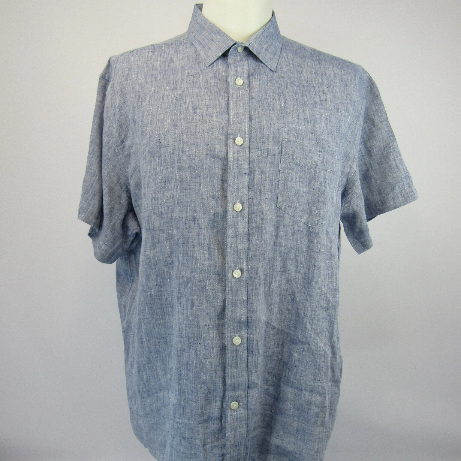Untuckit Linen Shirt Men's XXL 2XL Blue Heather Short Sleeve Casual Preppy