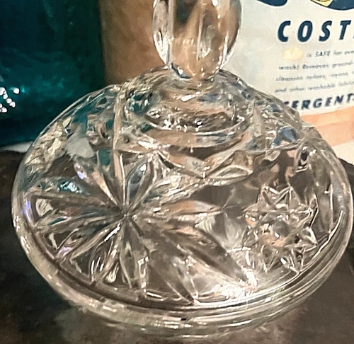 Vintage 5” Anchor Hocking Early American Prescut Clear Glass Candy Dish And Lid
