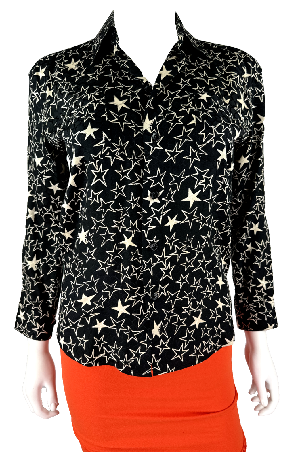 Abito blusa seta stampa stelle nera Saint Laurent nuovo 4 US 40 IT S $1K PASSERELLA