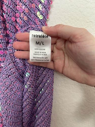 Retrofete Marie Sequin Crochet Maxi Dress Iridescent Lilac/Pink Size M/L NWT - Picture 7 of 7