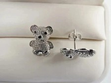 Teddy Bear Stud Earrings 14K White Gold Plated 2Ct Round Cut Lab Created Diamond