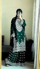 Designer Faux Georgette Green Palazzo Suit With Dupatta For Indian Festival