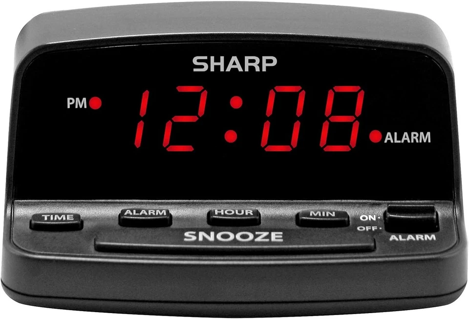 SHARP DIGITAL ALARM CLOCK Loud Alarm Snooze Keyboard Controls LED Display Black - Image 2 of 4