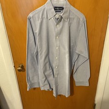 RALPH LAUREN POLO MENS L 16 34/35 LARGE BLUE WHITE STRIPED LONG SLEEVE SHIRT
