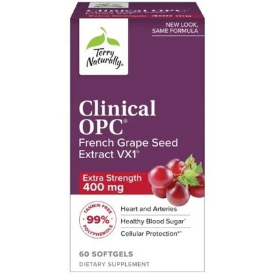 Terry Naturally Clinical OPC French Grape Seed Extract VX1 60 Softgels 7/2028
