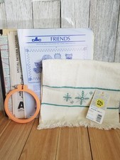 Vintage Cross Stitch and sewing pattern Grab Bag Finished Cross Stitch Towel and