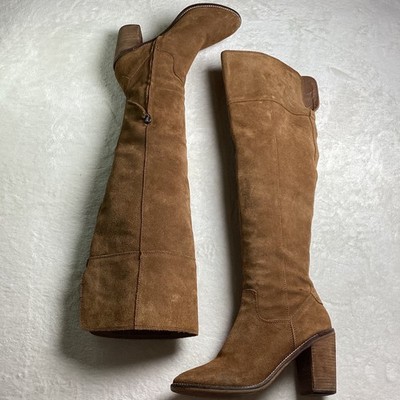 Steve Madden Palisade Tan Suede Over The Knee Tall Boots Stacked Block Heel