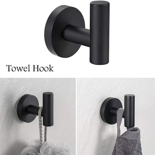 6 Pcs Black Bathroom Hardware Set Stainless Steel Towel Bar Towel Racks Hooks - Picture 6 of 18