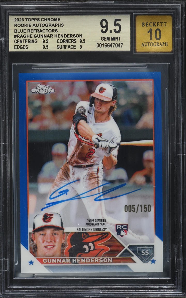 2023 Topps Chrome Gunnar Henderson #RA-GHE True Blue Refractor Auto /150 BGS 9.5