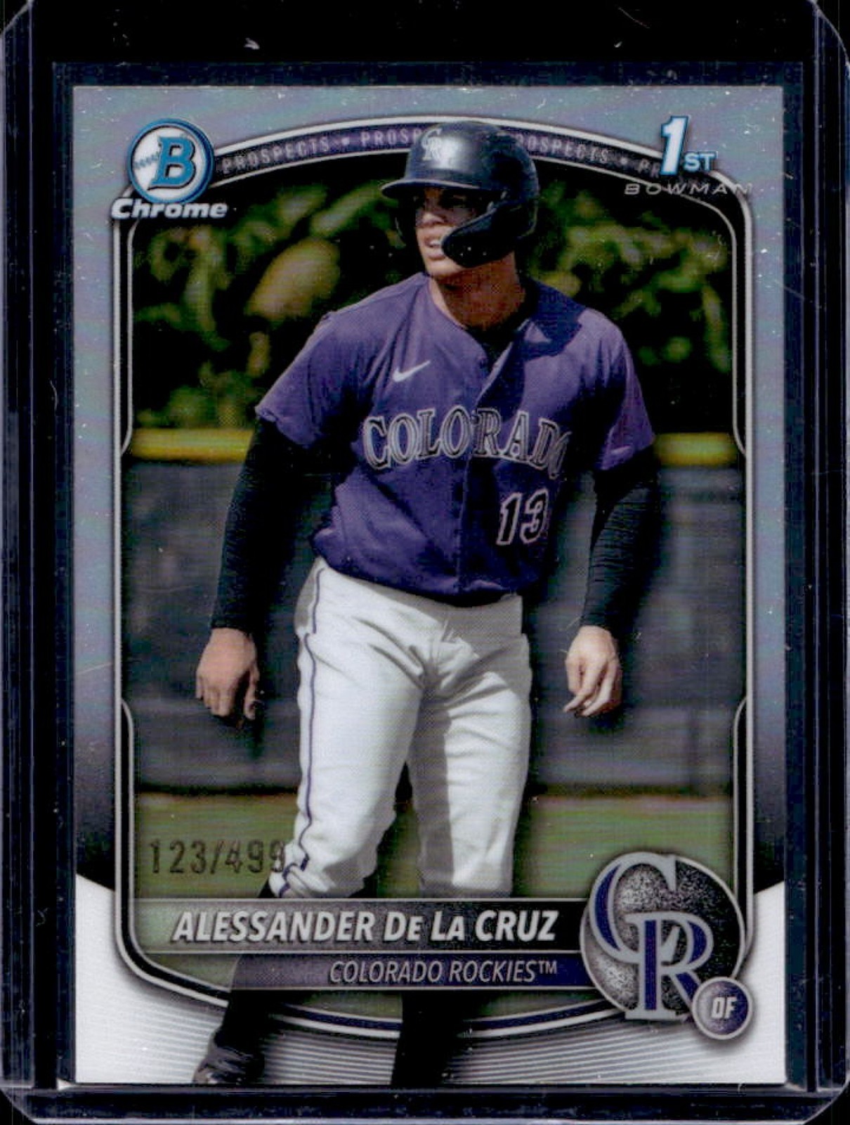 2025 Bowman Chrome Alessander De La Cruz Refractor 1st #123/499 Rockies