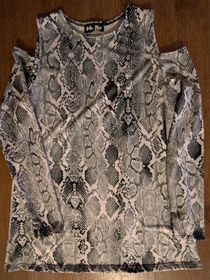 Women's SZ M Bella Flore Long Sleeve Blouse Black WhiteSnake Skin