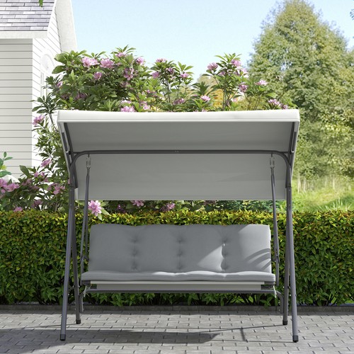 Outsunny 3 Person Porch Swing Chair Outdoor Lounge Bench Canopy Light Grey - Picture 8 of 11