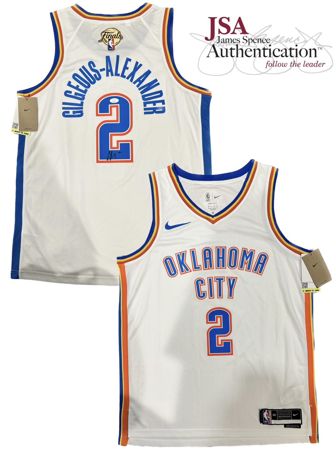 Shai Gilgeous Alexander Autographed Signed Oklahoma City Thunder 2025 NBA Finals Jersey OKC Thunder Auto JSA COA 