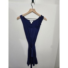 Ann Taylor LOFT Navy Blue Ruffle Shoulder Sleeveless Knit Belted Dress XS