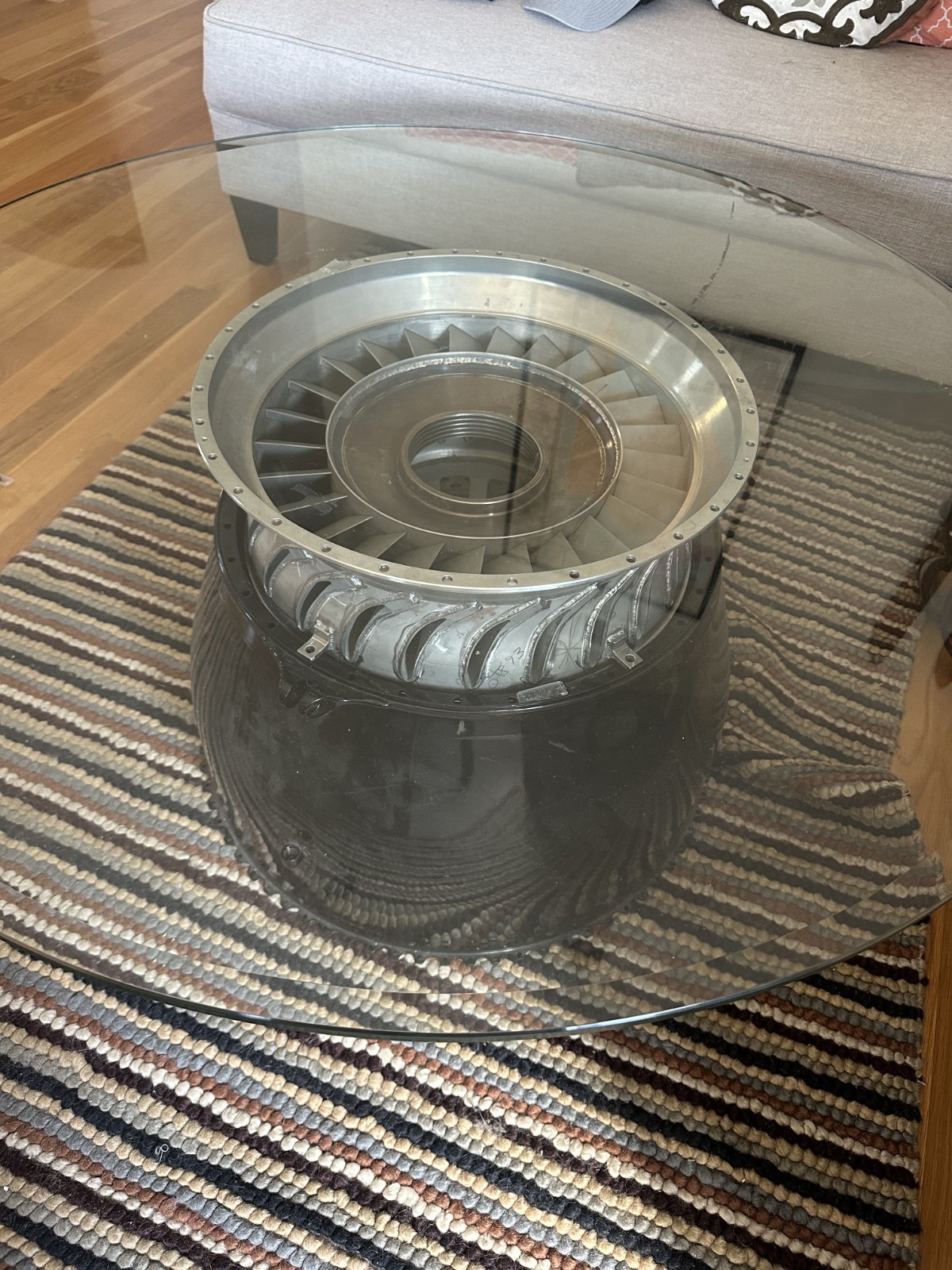Jet Engine/Turbine Coffee Table w/round Glass