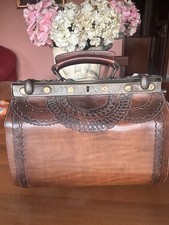 Antica Borsa da Medico In Cuoio Fine 800 Inizio 900 Vintage Gladstone Artigianal