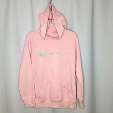 Champion Fleece Hoodie Pink Pullover Sweatshirt Logo Athletic Girls Youth sz Med