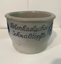 Vintage Hohenhaslacher Schmalztöpfle Salt Glaze Lard Fat Crock Germany Blue Gray