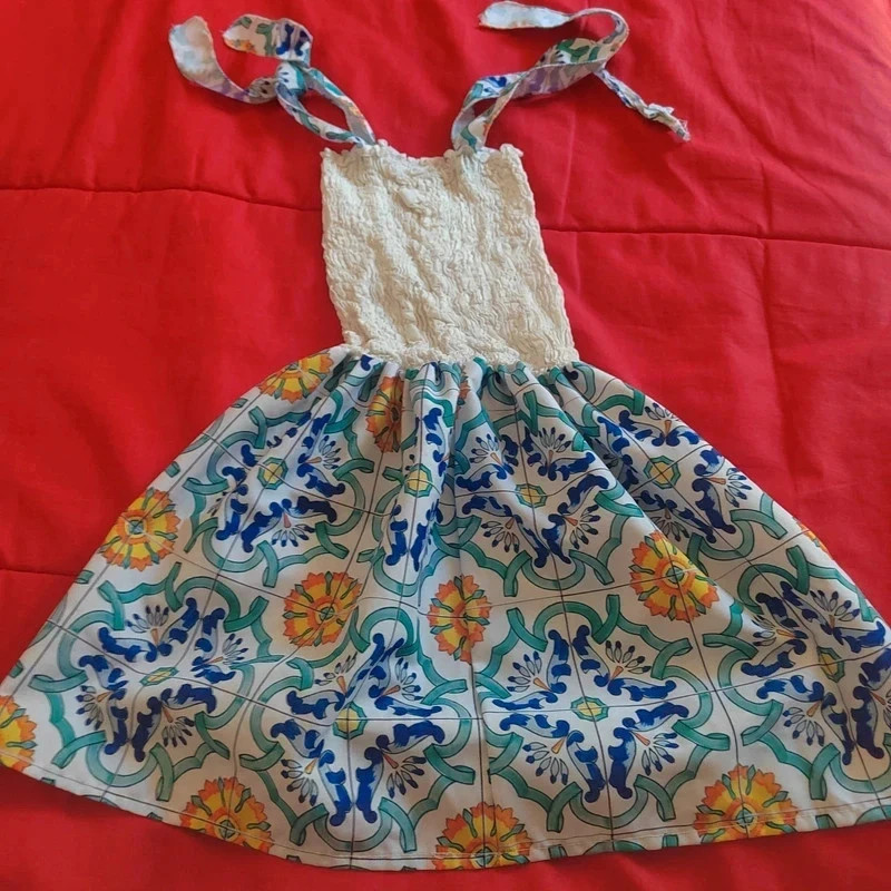 Vestito estate bambina elegante casual bianco fantasia cotone 8 anni - Vintage