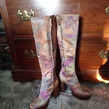 Knee High Boots High Block Heel Platform Round Toe Graffi Womens Shoes Oversize