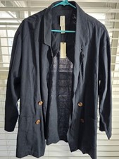 NWT Anthropologie Amadi Womens Oversized Linen Blend Blazer LARGE Navy