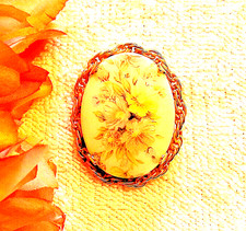 CLASSIC CAMEO BROOCH COLORFUL BLOOMING FLOWERS BOUQUET GARDEN GROW STEM THO VL-Z