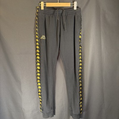 Kappa Mens Cotton Black Jogger Sweatpants size M Gold Logo Side Taping Y2K/90 s