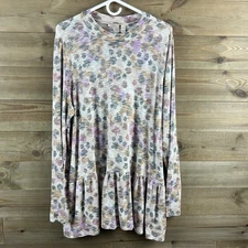 LOGO Lori Goldstein Womens Shirt Sweaterknit Mock Neck Tunic Ruffle Floral XL