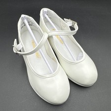 Theatrical Girls Tap Shoes Side Buckle Size 8m White Shiny Patent Leather T9200C