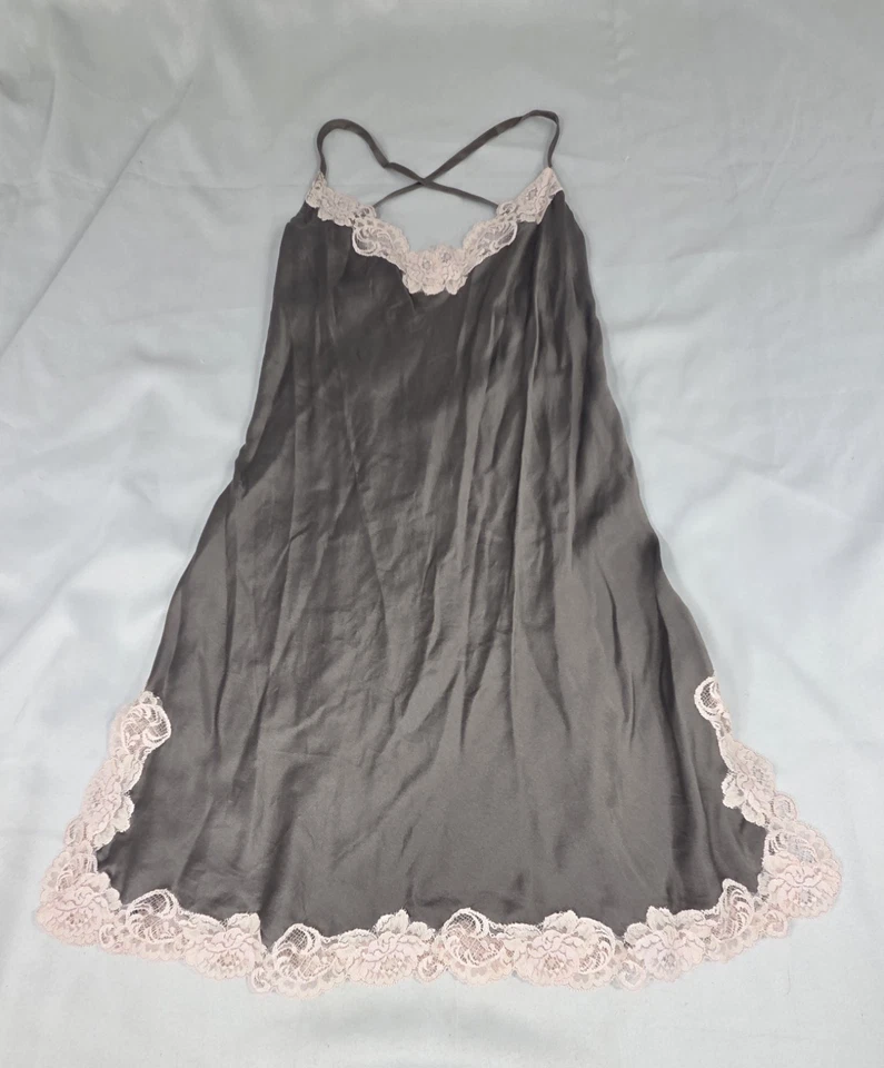 Christine Vancouver Seda Chemise Bata Moca Marrón Peignoir Camisón Conjunto S 0 De Colección Foto 3 de 4