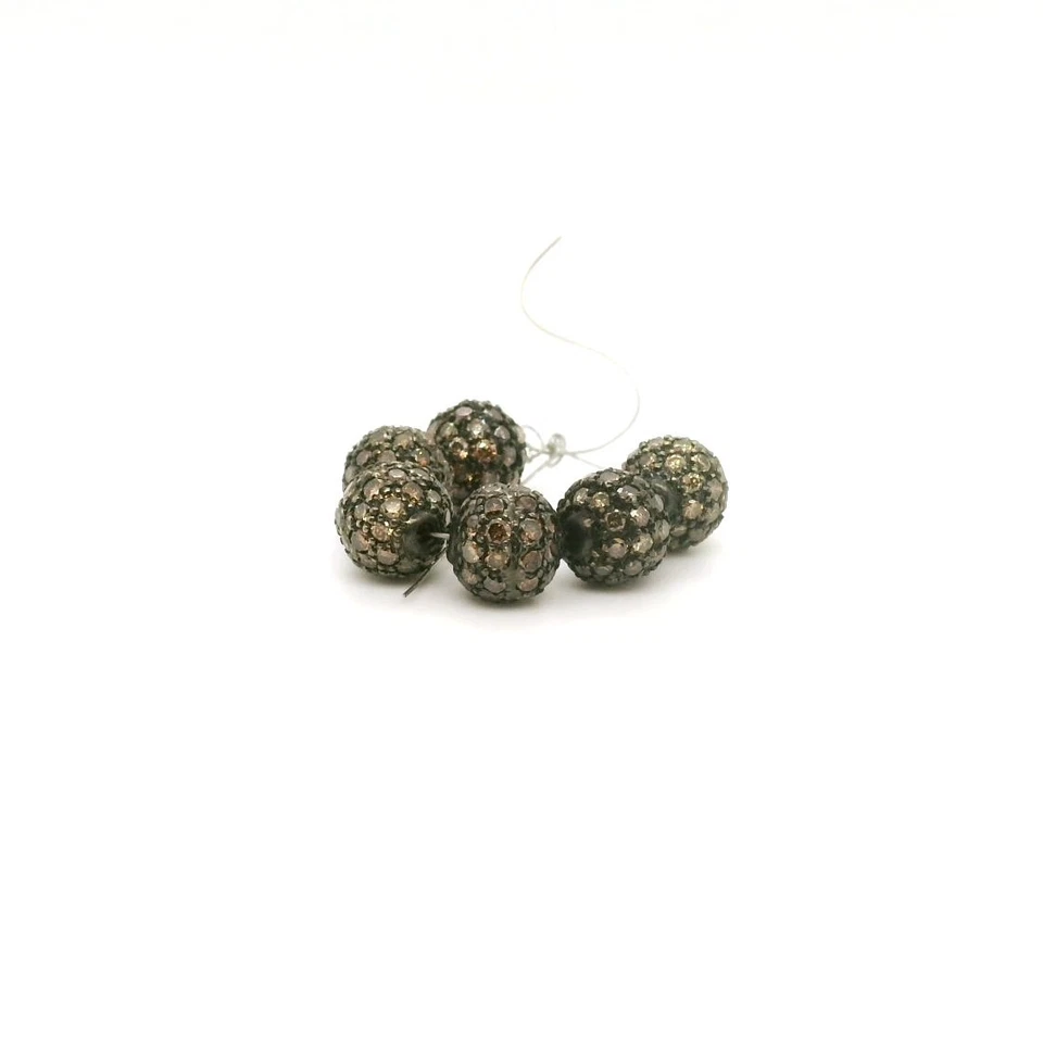 8mm Oro Negro 18k Marrón Diamante Pavé Bola Esfera Globo Disco Bola Dije Cuentas  Foto 2 de 4