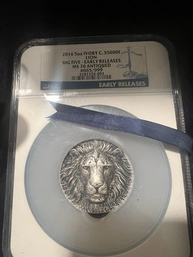 2016 Ivory Coast 5000 Francs African Lion Big Five 5 NGC MS70 Box/COA