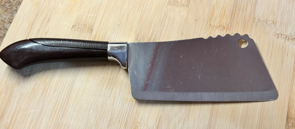 Cuchilla de carnicero de acero inoxidable vintage Ginsu de 5" mango marrón clásico Foto 3 de 3