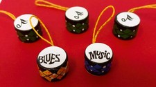 Set of 5 Vintage Mini Hand Painted Wood Drum Blues Music Notes Ornaments