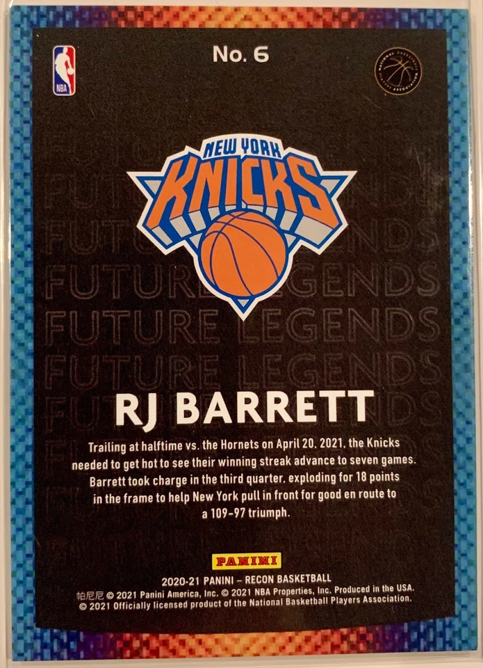 RJ Barrett 2020-21 Panini Recon No. 6 Future Legends Blue /99 - Image 2 of 2