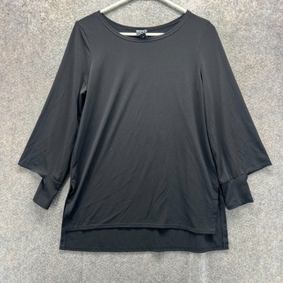 Clara Sun Woo Shirt Womens XS Black 3/4 Sleeve Tunic Top Stretch USA Extra Small