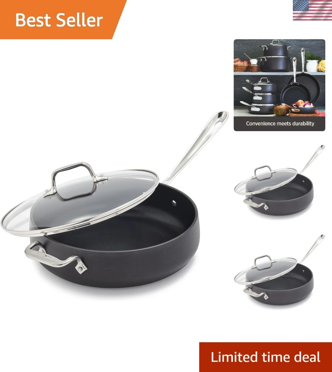 Hard Anodized Nonstick Saute Pan 4 Quart Induction Oven Safe Dishwasher Safe