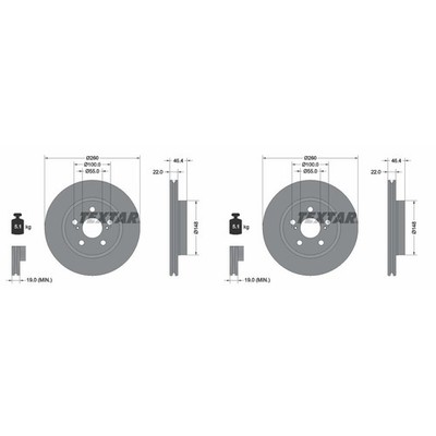 2x TEXTAR PRO BREMSSCHEIBEN 260mm INNENBELÜFTET VORNE passend für TOYOTA YARIS |