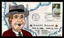 DR WHO 1988 FDC FOOTBALL KNUTE ROCKNE KRAFT HANDPAINTED CACHET M77677