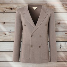 Moncrief Double Breasted Merino Wool Blazer Jacket Mushroom Brown XL 2XL �450