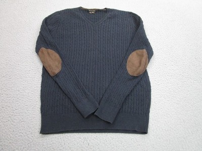 Massimo Dutti Cable Knit Cotton cashmere Lightweight Sweater Preppy Elbow Patch