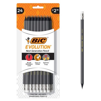 BIC Evolution Cased Pencil, 2 Lead, Gray Barrel, 24-Count