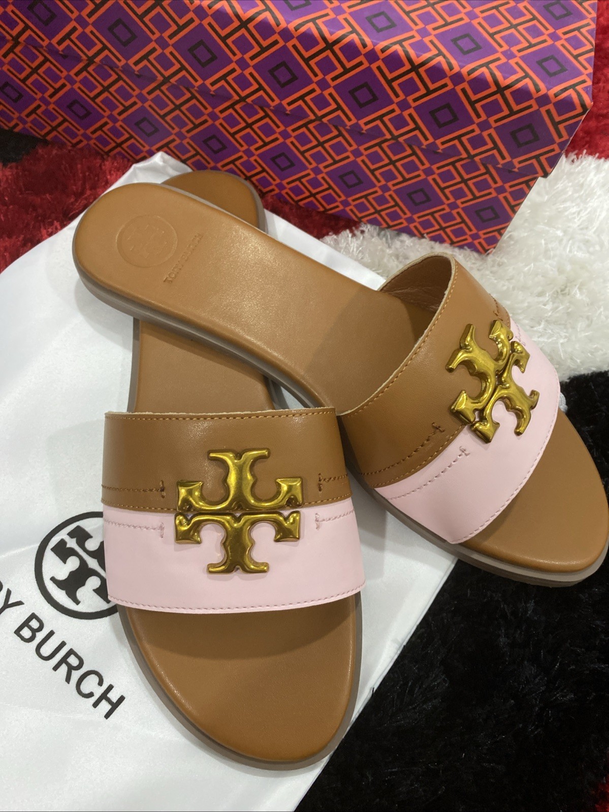 Tory Burch Miller Women's Leather Thong Sandals, US Size 9, Brown Flat Two Tone